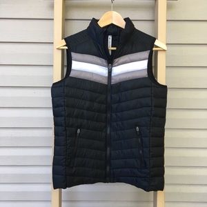 Black Fabletics Puffer Vest Retro Stripes Small